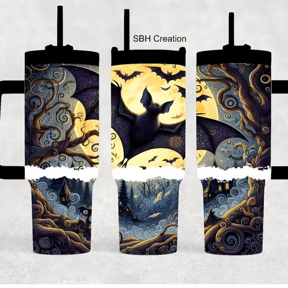 1-40oz Gothic Bat theme insulated Tumbler with sliding lid and straw - Picture 1 of 1